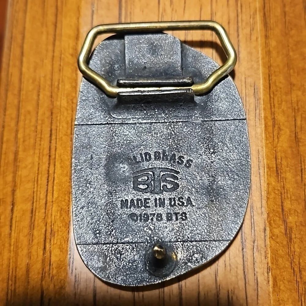 Vintage Brass Belt Buckle Racer Bicycle 1978 BTS 70s 3.25x2.25